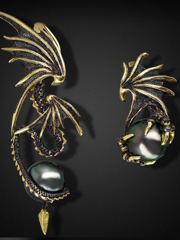 Эксклюзивные украшения, авторские украшения Earrings from the set “Tenderness of the Dragon” (2019) ,художник-ювелир Exclusive jewelry, designer jewelry, artist-jeweler
