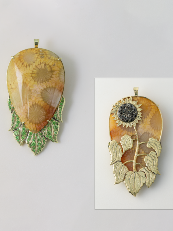 Эксклюзивные украшения, авторские украшения Exclusive gold pendant “The Sunflower” ,художник-ювелир Exclusive jewelry, designer jewelry, artist-jeweler